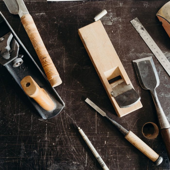 Hand tools on the workshop table