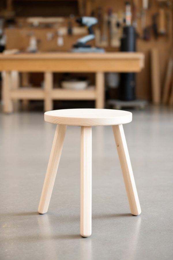 Three-leg workshop stool in ash
